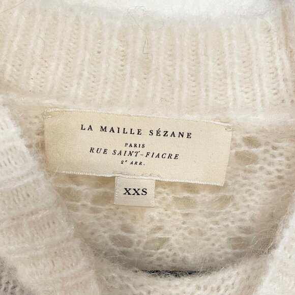 EUC Sezane Come Mohair Wool Textured Openwork Sweater Ecru XXS - Picture 8 of 10
